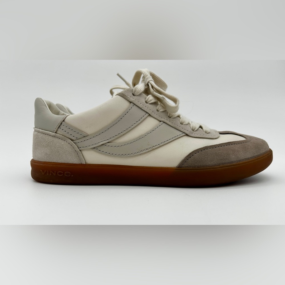 Vince Oasis Low Top Lace Up Leather Sneakers Horchata Hazelstone Size 7.5